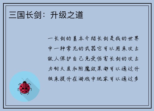 三国长剑：升级之道
